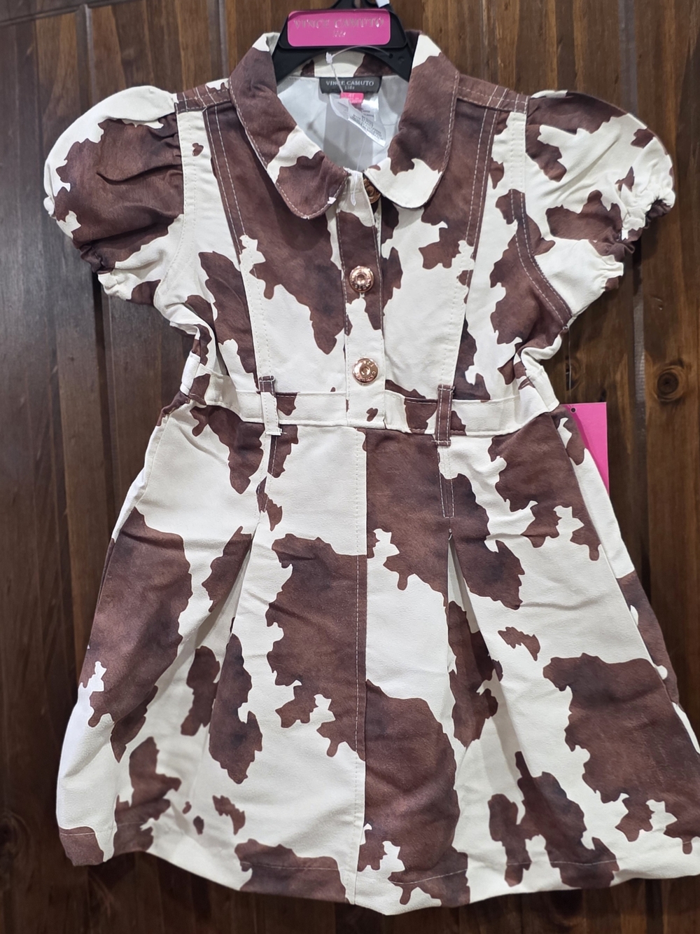 Vince Camuto Brown & Cream Cowprint Puff-Sleeve Dress